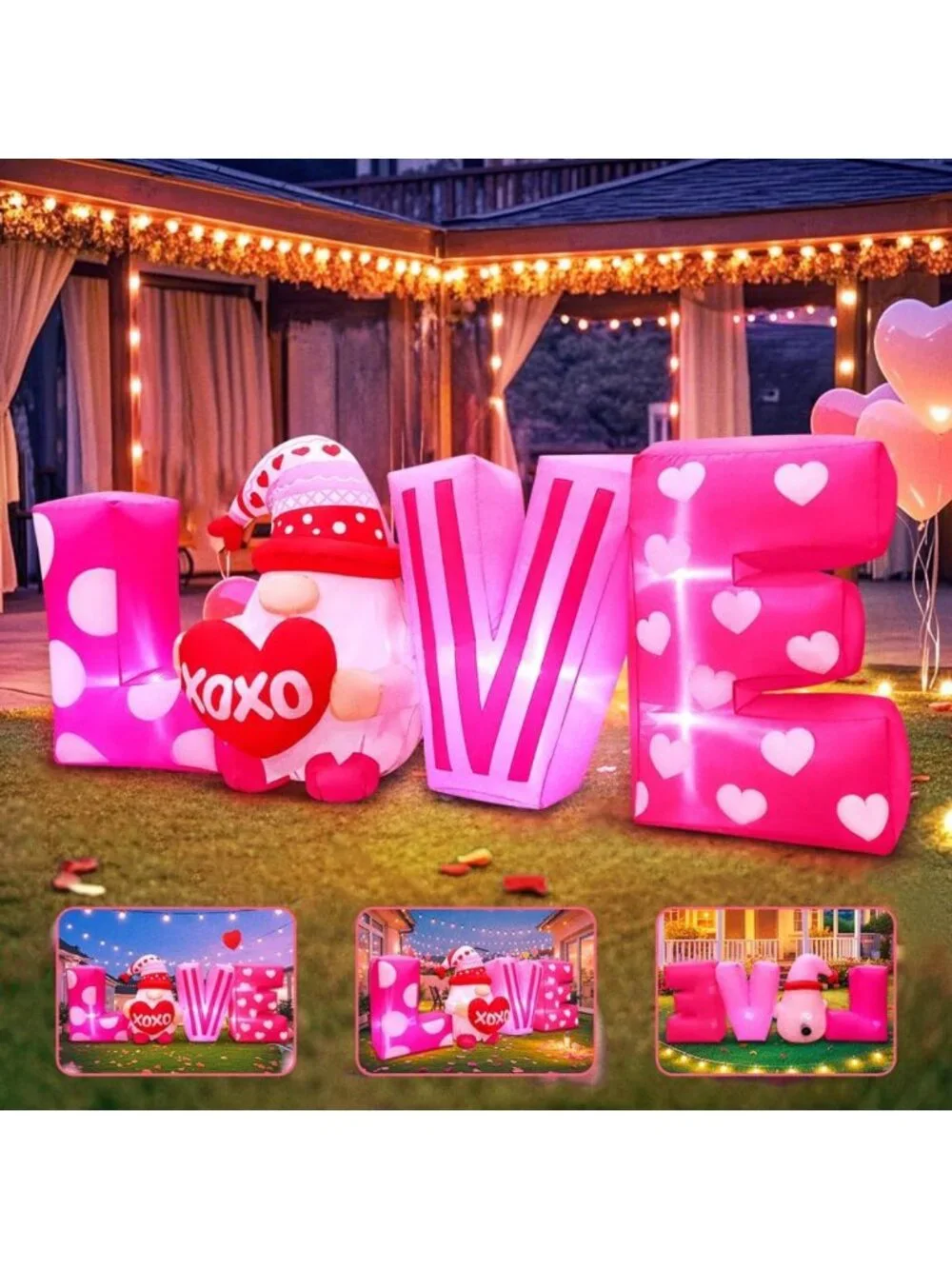 6.3FT Inflatable Love Letters & Gnomes - Outdoor Decor for Weddings, Parties